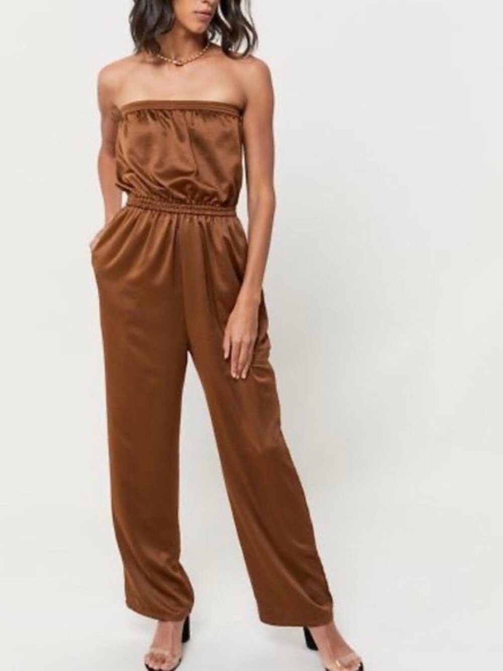 Urban Outfitters Nikki Satin Jumpsuit in Gold - Size Med - NWT